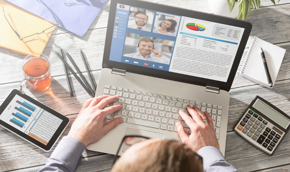 remote worker holding video conference