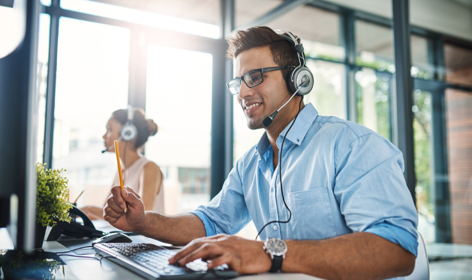  young man working in a call center