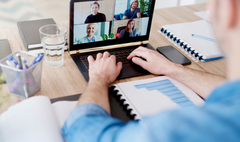 man having video conference on tabler